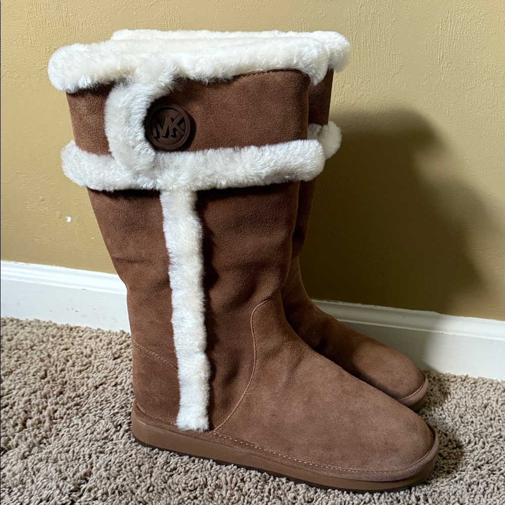 Michael Kors Tan Suede Boots with Cream Fur Trim